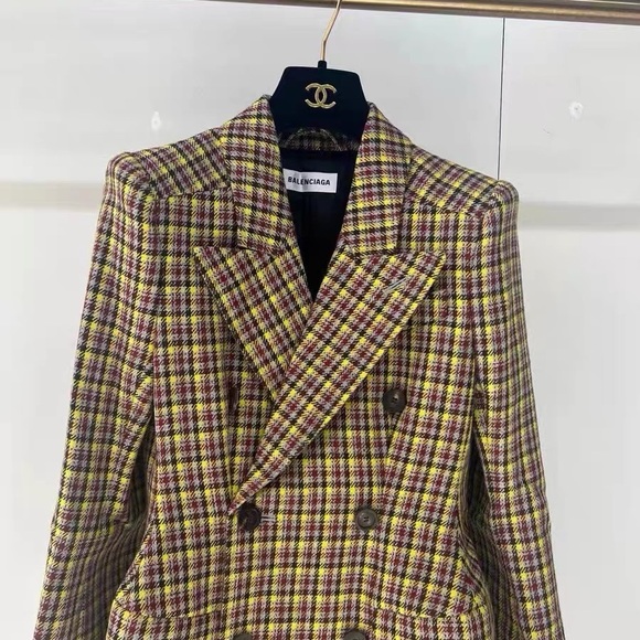 🚩steal authentic Balenciaga Yellow and Black Plaid Blazer - Picture 3 of 7